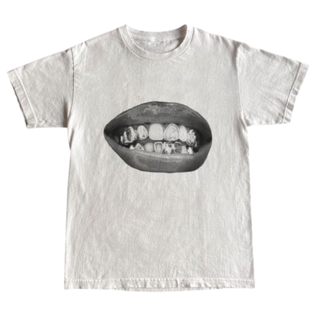black and white mouth t shirt