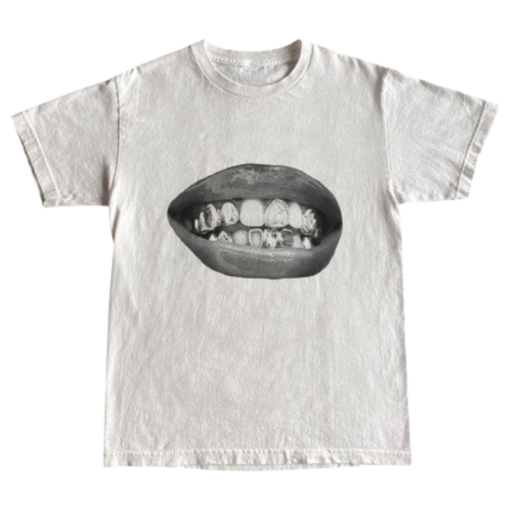 black and white mouth t shirt